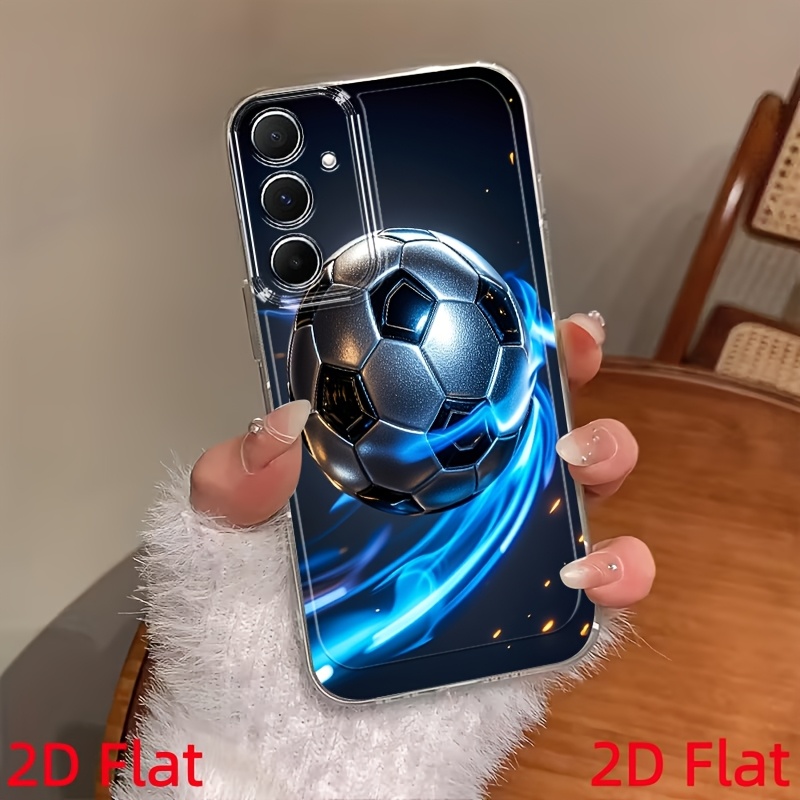 TEMU Phone Case - 2d Flat Soccer Pattern Blue Iridescent Phone Case Suitable For Galaxy Phone Case New A70 A73 A34 A55s M55 F55 C55 Note 10f12 M10s