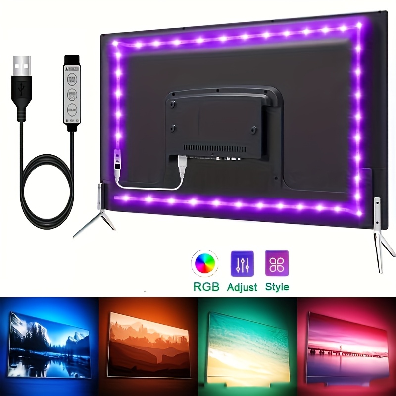 1 5m led tv background light strip three button control rgb color rhythm flexible colored light strip suitable for tv room decoration stage setting wedding stage usb powered dimmable brand