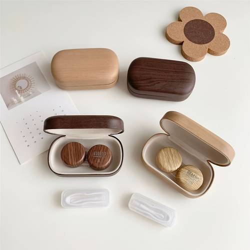 grain set with mirror leak proof portable tweezers and wearing tools minimalist hard shell storage case for use light wood dark options