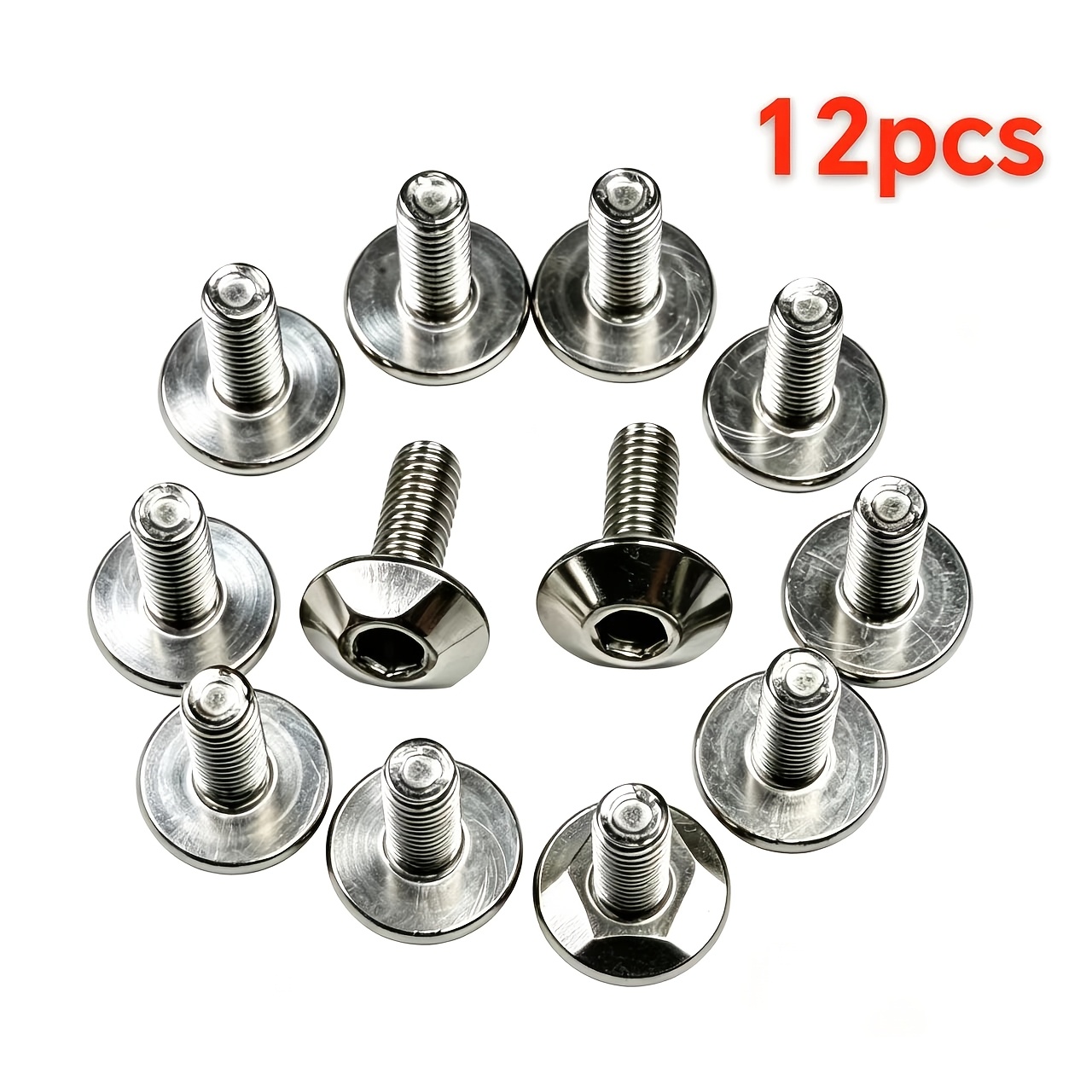 TEMU 12pcs M6*20 Flat Round Head Hex Socket Screws,, Silvery, Rust And Corrosion Resistant, Long-lasting And Durable, , Suitable For Atv Wheel Hubs,