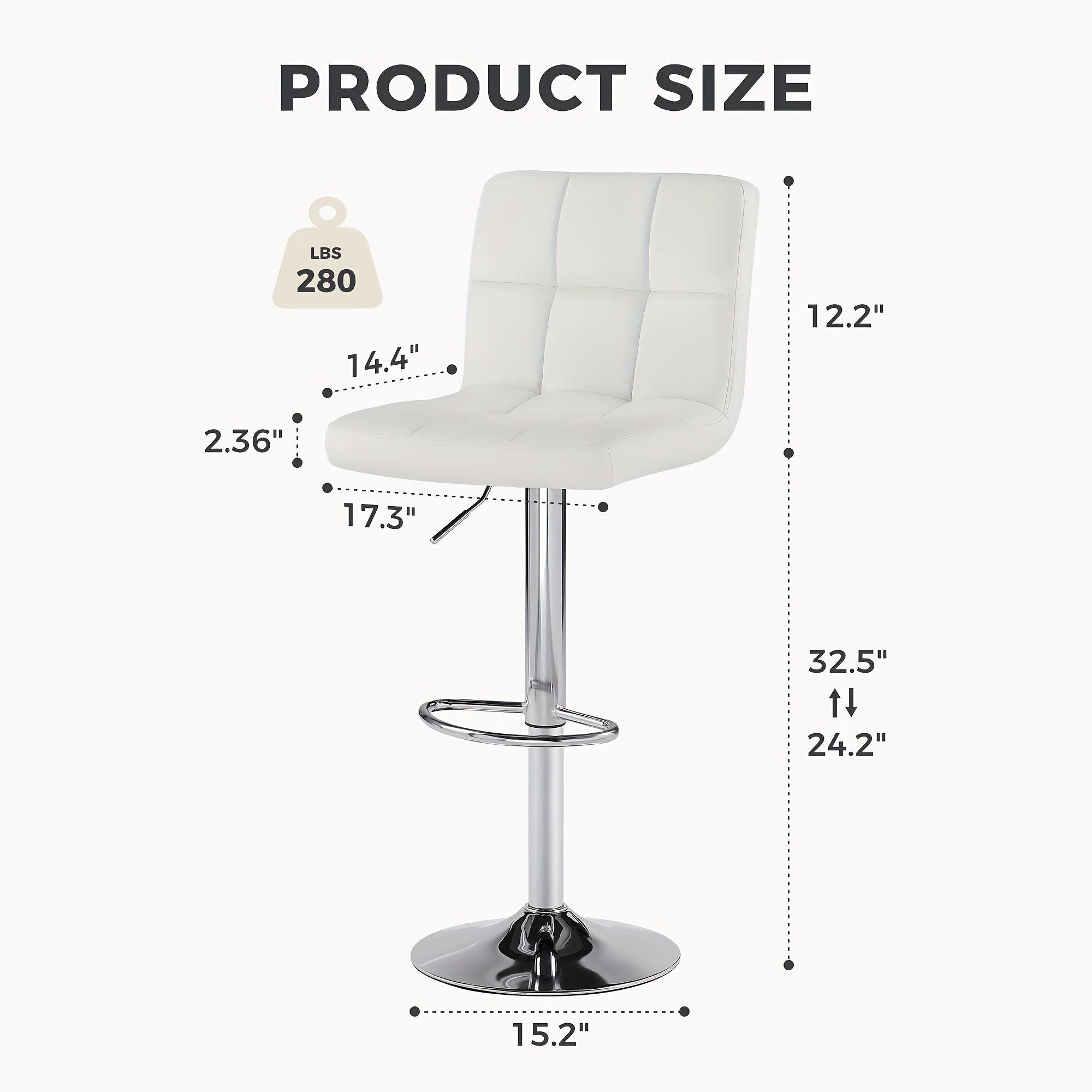 Adjustable Armless Swivel Bar Stools Set - Hydraulic PU Leather with Thickened Seat Cushion & Backrest for Kitchen Counter Height Home Bar