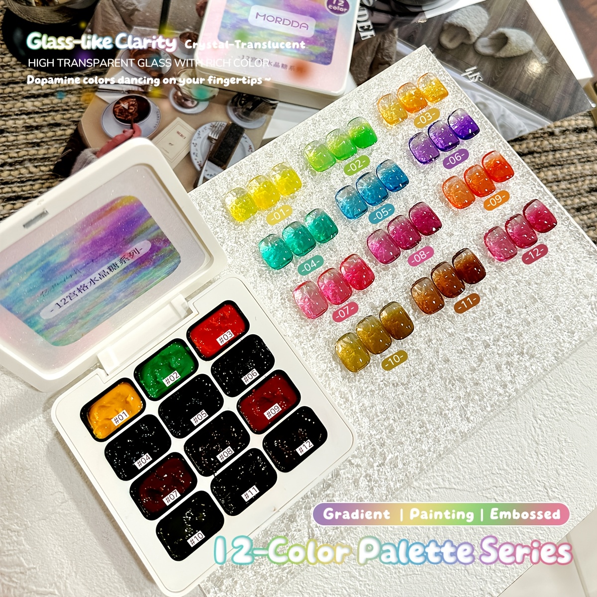 TEMU 12-color For Nail Art Palette, Professional Manicure Kit With Metallic Glitter & Holographic Effects, Vibrant For Home And Salon Use, Perfect
