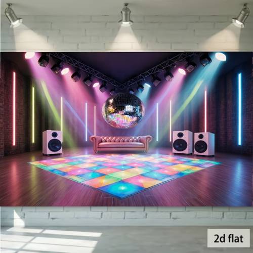 2d flat 1pc led dance floor backdrop suitable for party decorations with neon light strip wooden self lit checkered disco banner for photo booth background stage prop no electricity required multicolor for