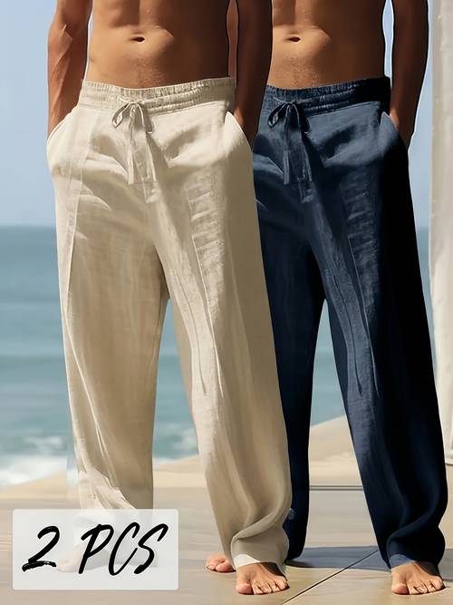 photo de l'article ensemble 2 pièces pour homme, pantalon décontracté tendance | pantalon en lin haut de gamme | 95% lin 5% polyester | tenue de golf indispensable | respirant et chaud | convient pour les réunions en intérieur et les sports de | de garde-robe, décontracté pour les vacances