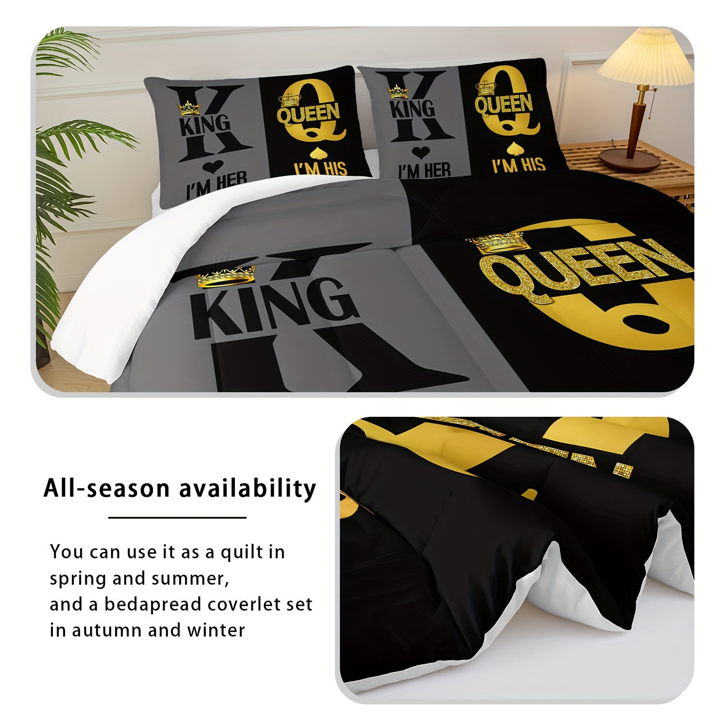   comforter set love bedding couples comforter 3 piece set 1 bed comforter 2 pillowcases black and gold comforter set   comforter soft comfortable and breathable printed bedding for home dorm decoration Product details 5