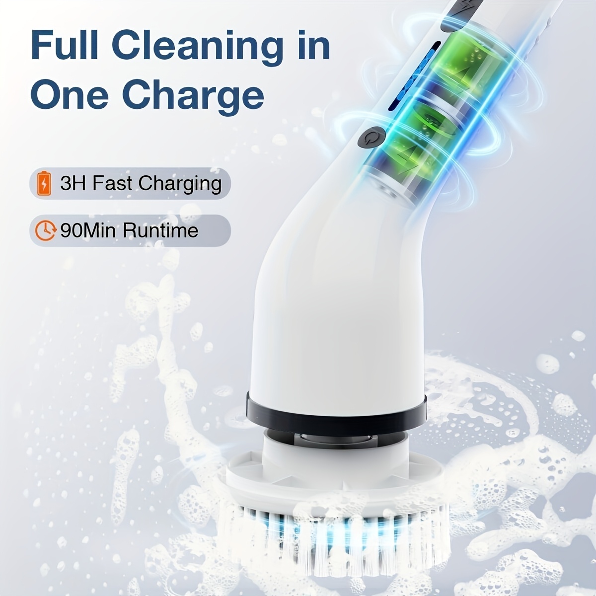 2026 electric spin scrubber dual adjustable   cordless adjustable detachable handle 8 replaceable brush heads up to 300 400rpm for floor bathroom tub tile Product details 2