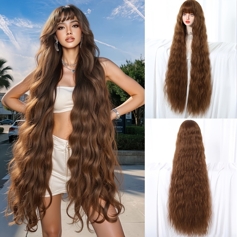 1 meter long womens wig suitable for   dark brown air cornrow perm curly hair   wig with lightweight   hairpiece for parties dates daily wear no shedding volume comfortable