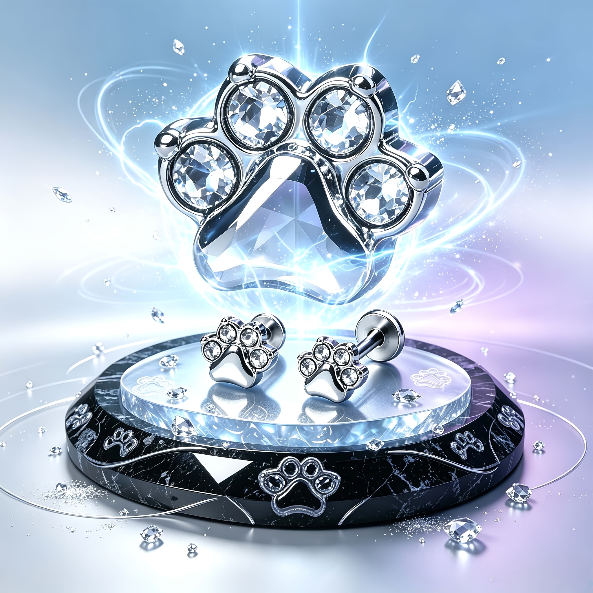 Cat Paw Design Ear Cartilage Stud, Adorable Look