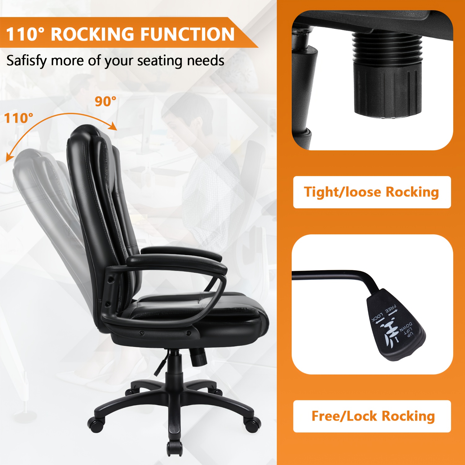 Home Office Desk Chair, 400LBS Big And Tall Computer Executive Chair, Ergonomic PU Leather Chairs with High Back Cushion, Adjustable Armrest &Lumbar Back Support, for Long Time Sitting
