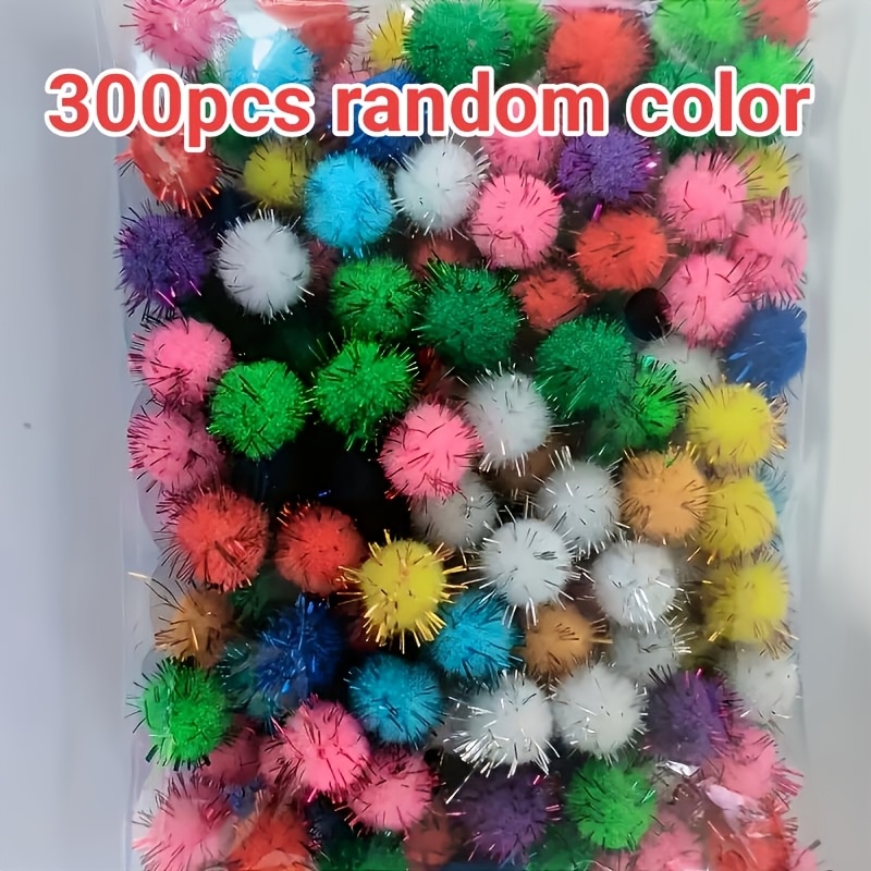 TEMU 300pcs Random Mixed Colors Sequined Pom-poms, Shiny Pom-poms, Fuzzy Balls For Craft Creative Decoration Materials