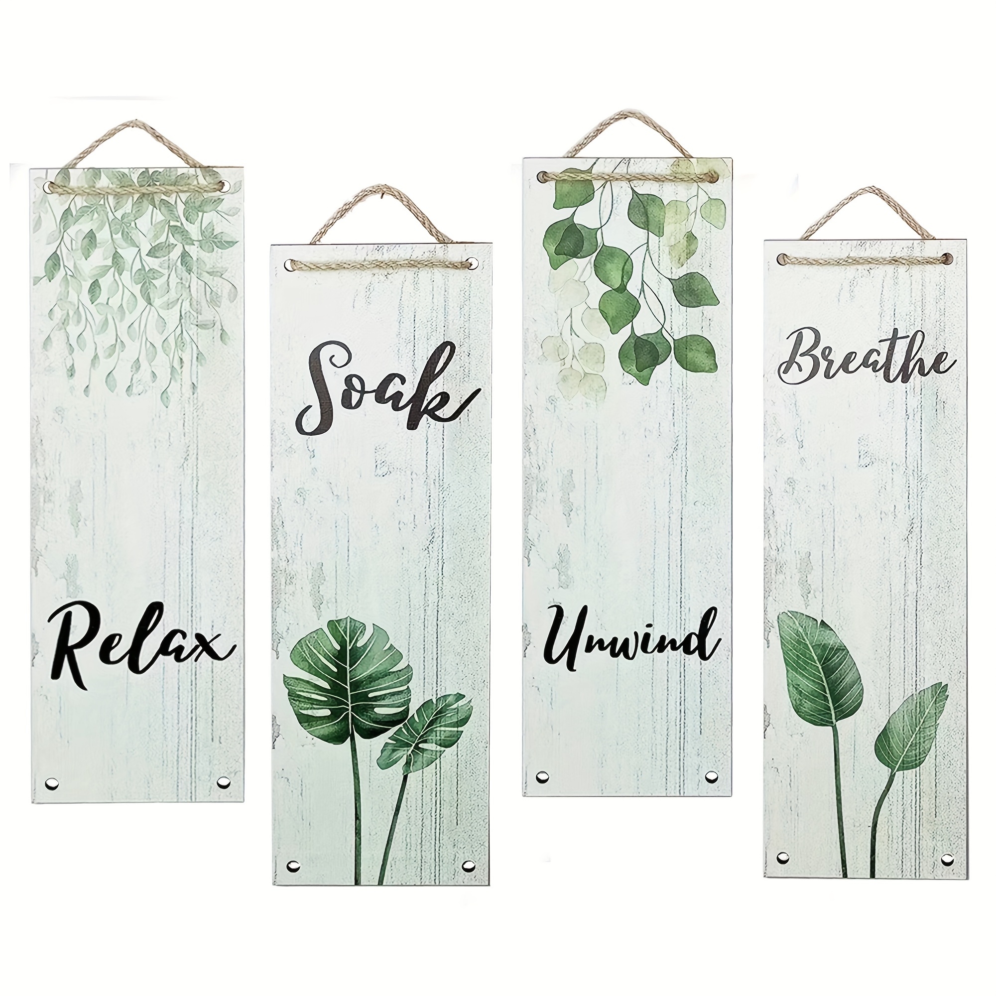 

4 Pcs Green Plant Wood Wall Decor Ready To Hang Bathroom Wall Decor Leaves Wall Decoration