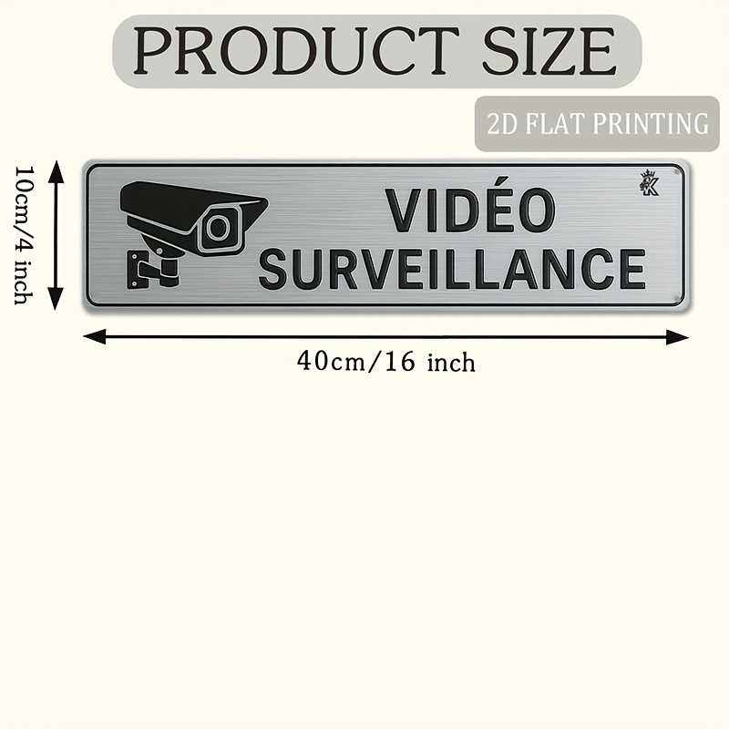 TEMU 2D Plat - [2D Plat] Plaque Murale Imprimée 2D, 1pc, "Video Surveillance" Plaque Murale Métallique (16 Pouces X 4 Pouces), Décoration Extérieure,