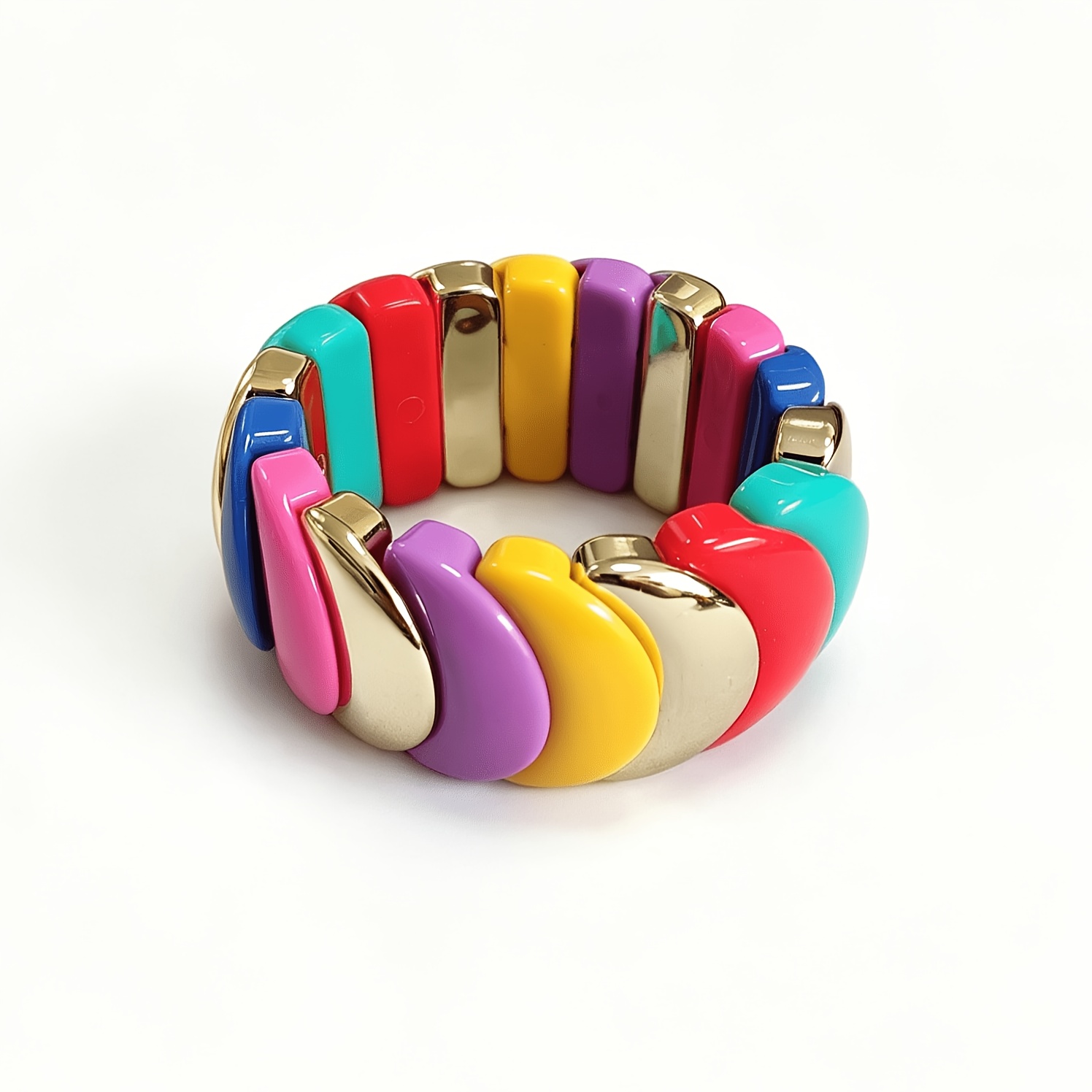 TEMU 1pc Trendy Dopamine Color Block Resin Material Arched Segmented Elastic Beaded Multicolor Block Lightweight Non-constricting Suitable For Women