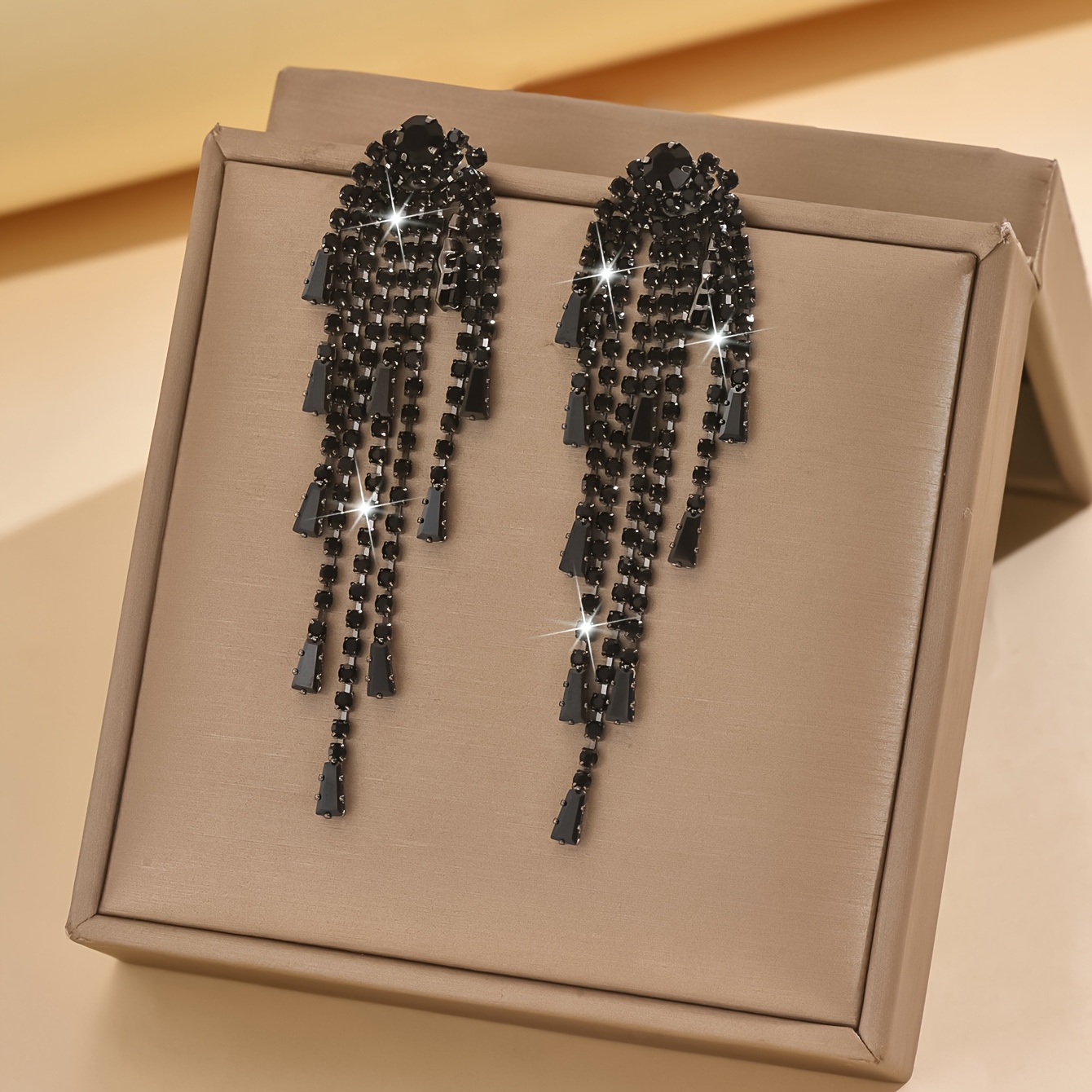 Image of Elegant Black Tassel Earrings With A European And , Perfect For Women To Wear , Banquets, And Balls. A Must-have Black Halloween Accessory For Your Costume