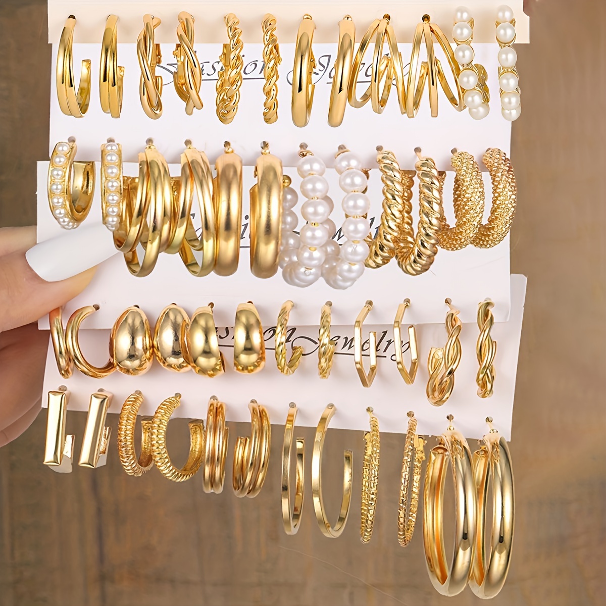 

48 Pcs Set Of Golden Hoop Earrings Alloy Jewelry Vintage Elegant Style For Women Daily Dating Earrings Gift