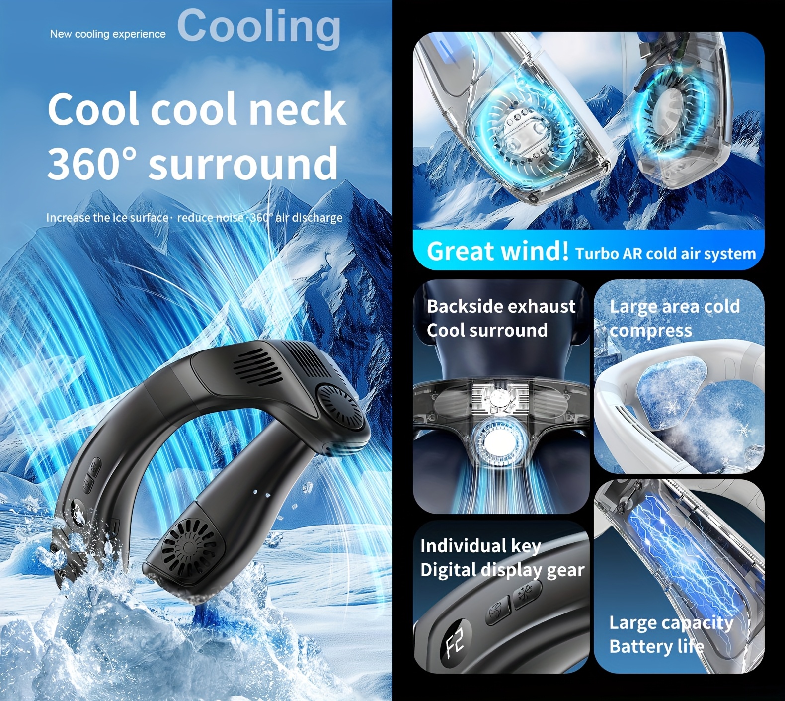 2025 Ergonomic Neck Fan, a Wearable Fan That Blows Air from The Back, a 2-In-1 Portable Rechargeable Cooling Neck Fan, Featuring 360° Bladeless Cooling for Personal Use, Lightweight Design Suitable for Travel, Work, And Outdoor Activities.