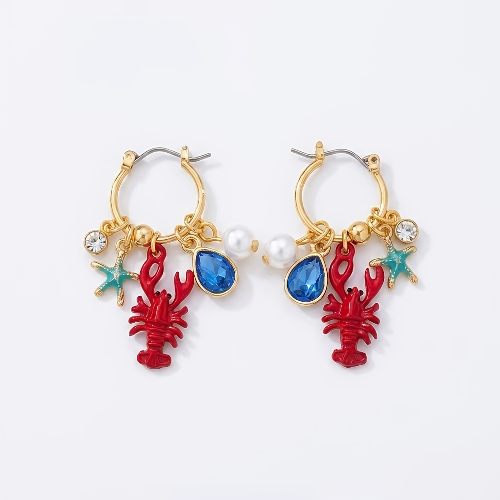 TEMU 1 Pair Lxalry Women's Bohemian Nautical Hoop Earrings With Starfish & Pendant, Plated Suitable For Daily Wear, Beach Parties, Birthday Gifts,