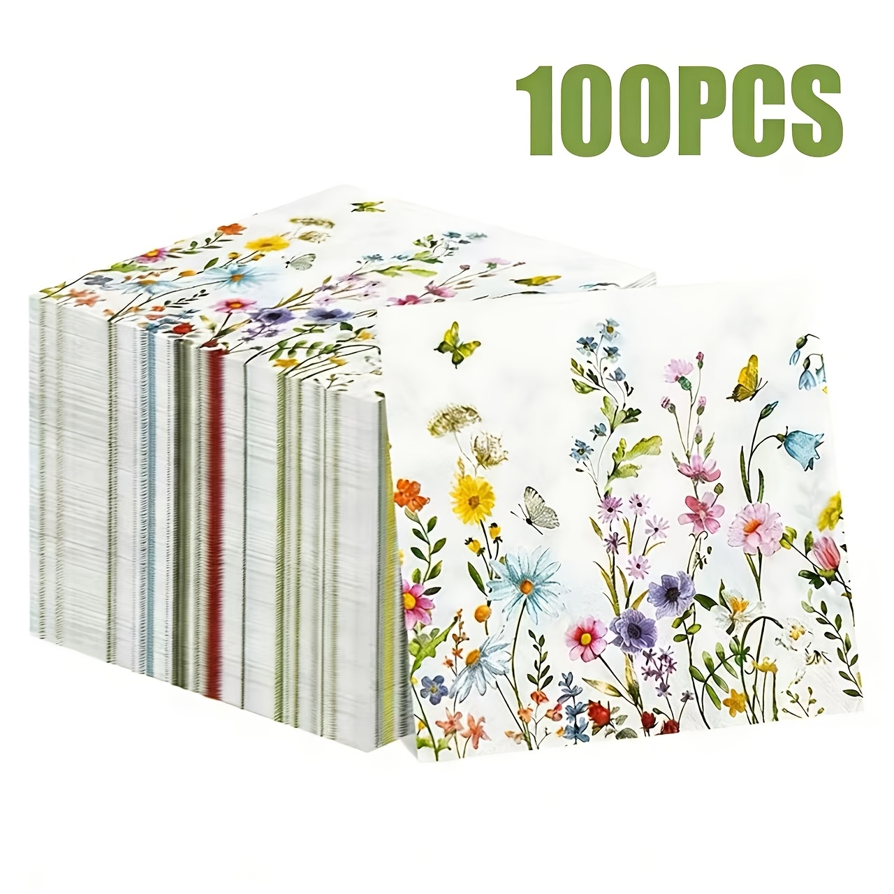 E-shop 60/100er-Pack Wildblumen-Einweg-Servietten geeignet für Hochzeiten, Partys, Babypartys – Frühlings-Schmetterling-Tischdeko mit doppellagigen
