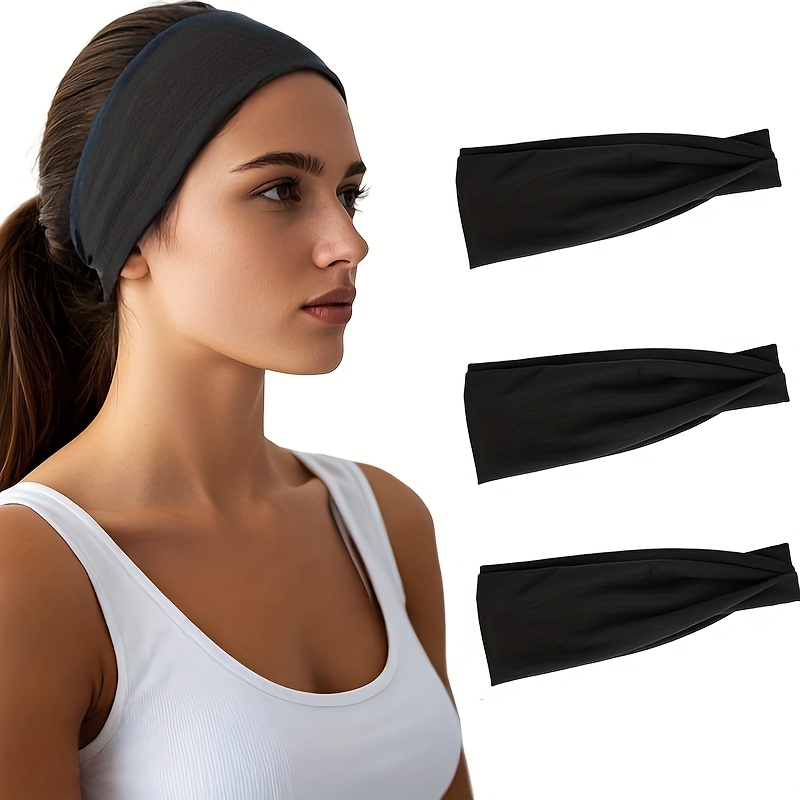 E-shop 3-teiliges Set Damen Anti-Rutsch Stirnband - Geeignet für Mode Workout Schweißband, Einfarbige Multi-Style Stirnband Kopfbedeckung