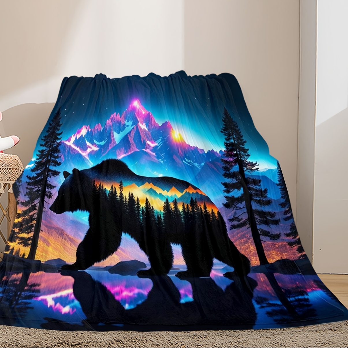 

1pc Blanket - All Polyester Knitted Throw With Animal Theme, Machine Washable, , 200-250gsm For Camping