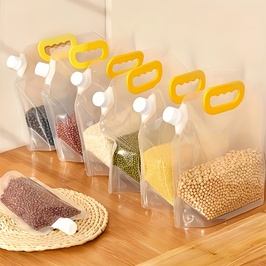 

5pcs Reusable Food Storage Bags - Transparent, Moisture-proof & Self-standing For Grains, Flour, & Juice - Perfect Winter Organizer With Portable Design