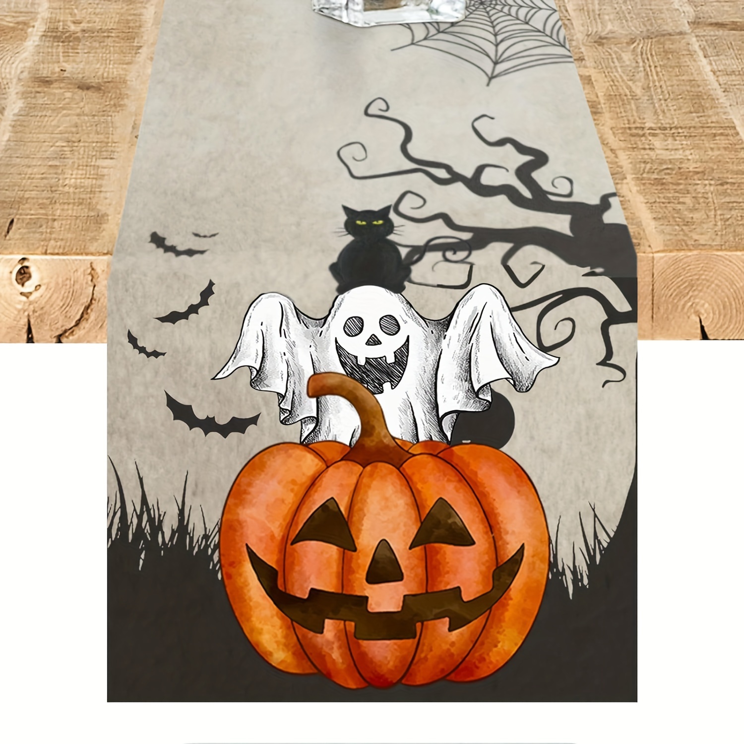 TEMU 1pc Halloween Table Runner Halloween Decorations Indoor Halloween Pumpkin Table Runner For Home Parties Decor 13x48/13x72/13x108/inch