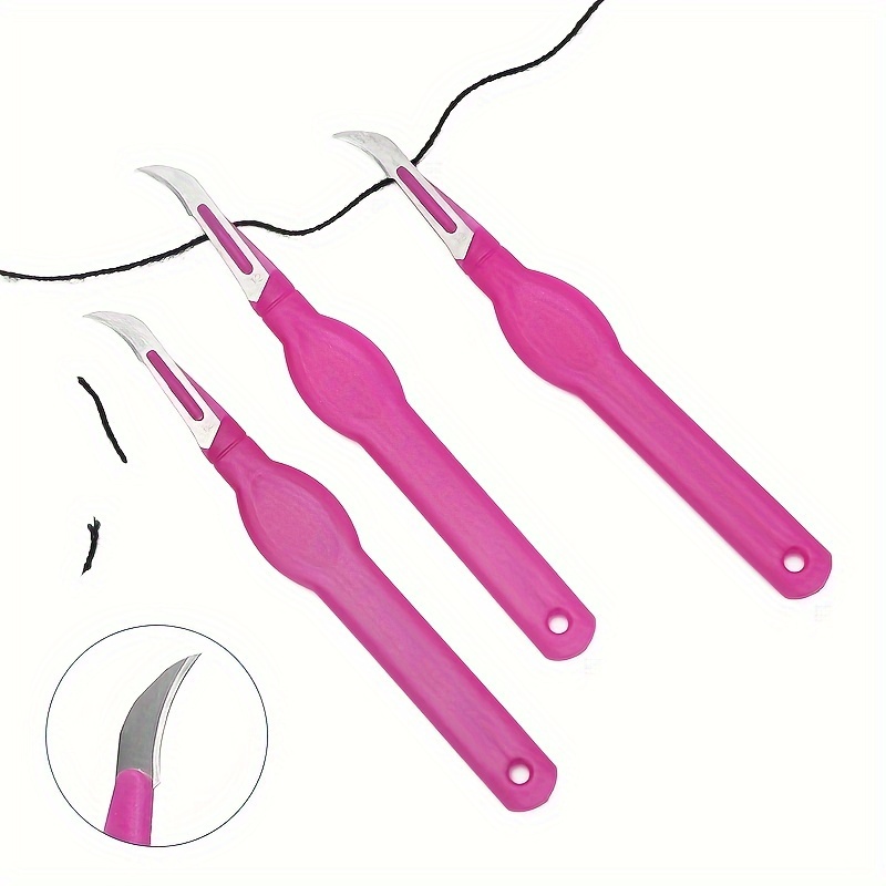 

3-piece Seam Ripper Set With Sharp Blades, Ergonomic Plastic Handles & Protective Covers - Pink