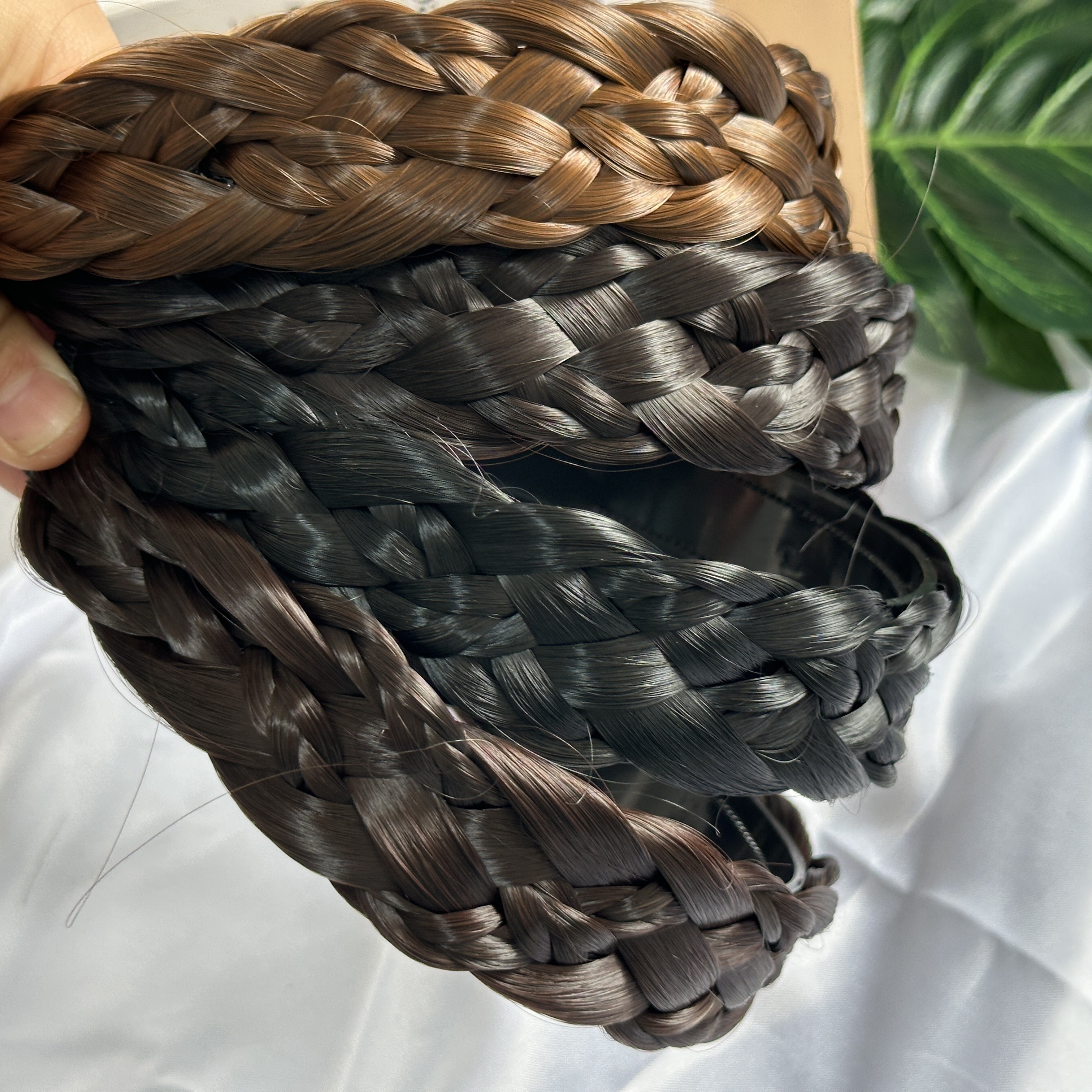 

Handmade Black Or Light Brown Extra Wide Braided Headband - Thick 6 Strand Twisted Braids Hair Band - Integrated Fishbone Braid Weave Hair Accessories 14inch