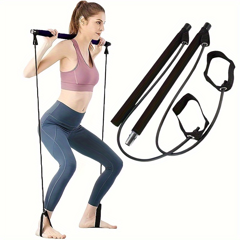 TEMU Versatile Yoga & Pilates Bar Set With Resistance Band - Stainless Steel, Non-slip Grip For Home Gym Workouts, Squats, And -