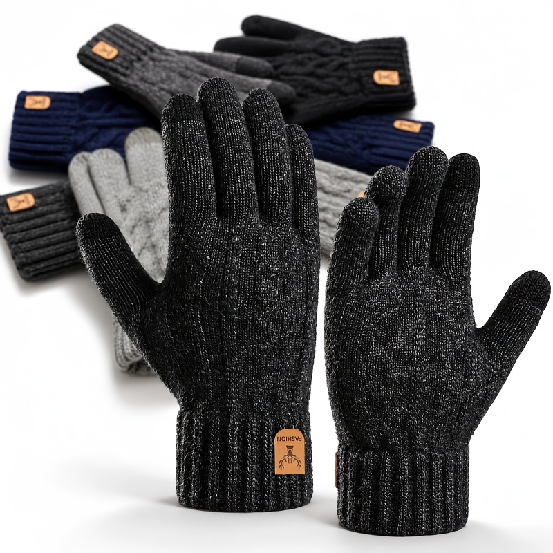 TEMU 1 Pair Fleece Thickened Alpaca Touchscreen Gloves, Warm Winter Thickened Sweater Style, Suitable For Winter Outdoor Sports Riding Men's Winter
