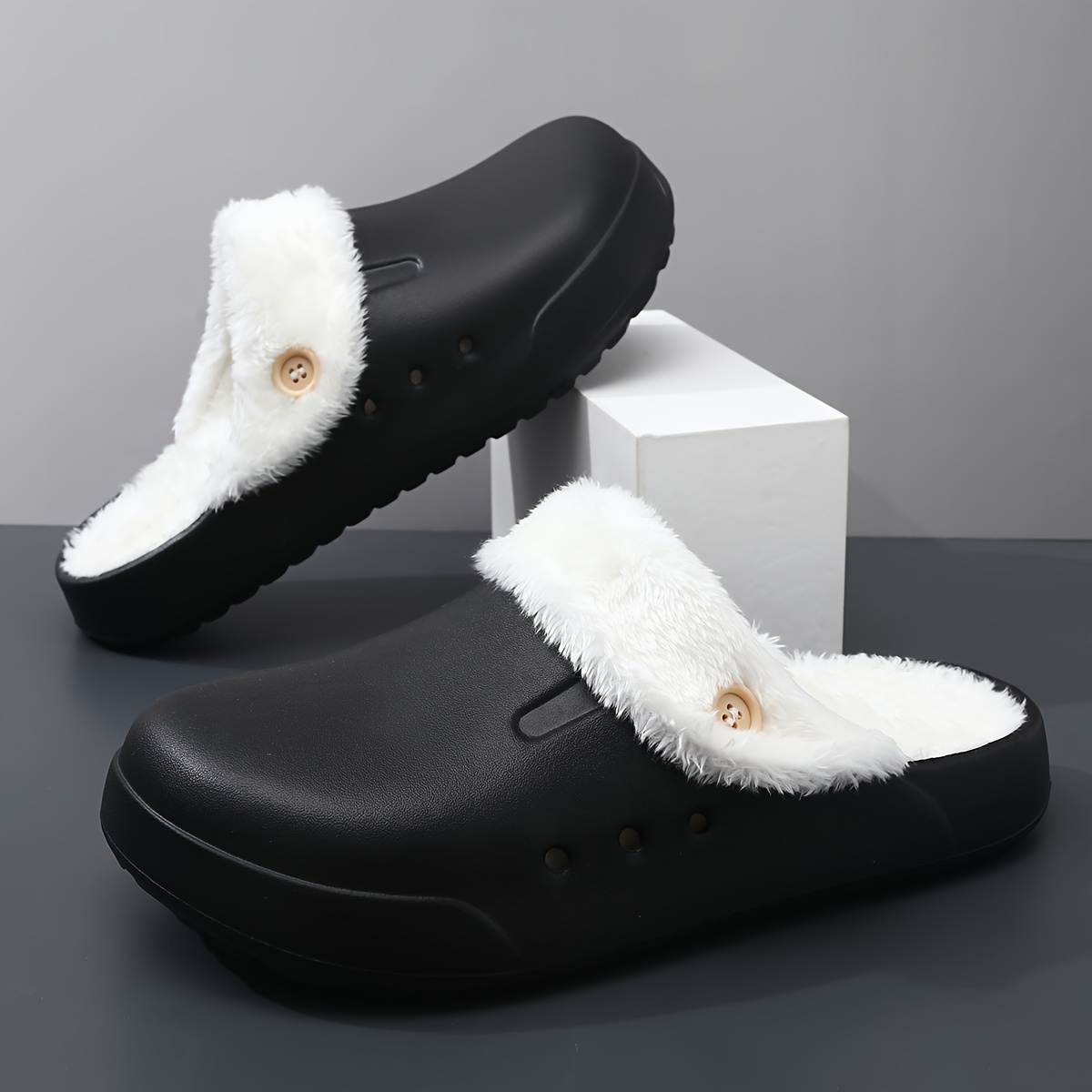 pair winter warm fleece lined eva slippers unisex solid Temu