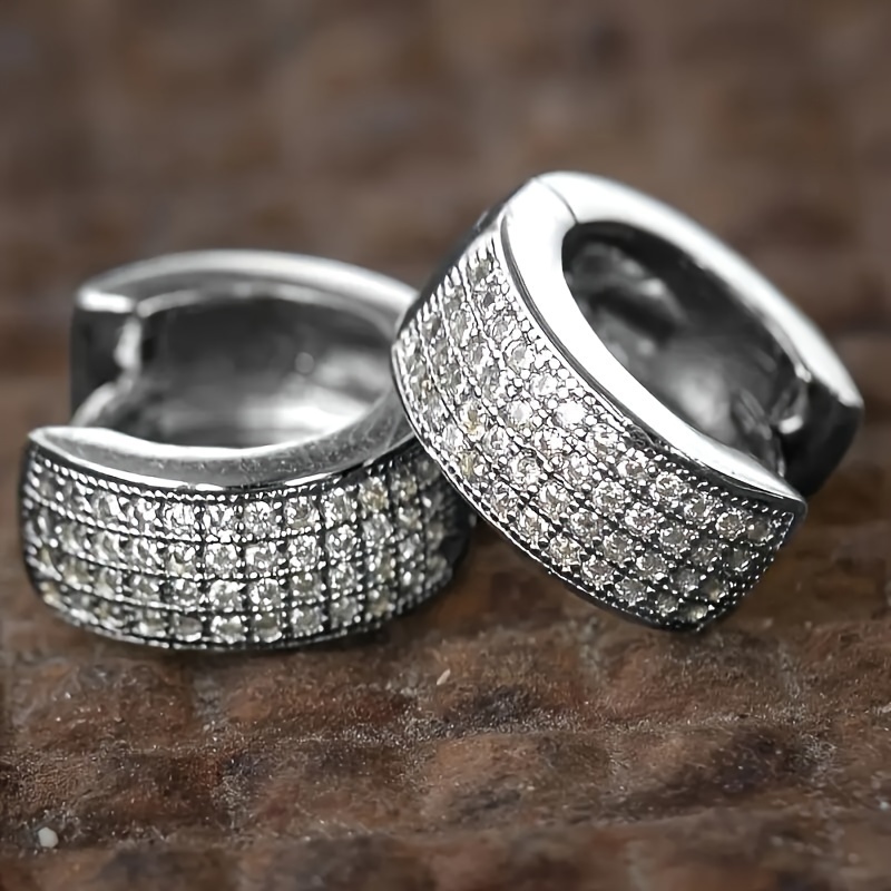 2 Pieces Of Hip Hop -row Cubic Zirconia Men's Ring Earrings, Fashionable Punk 's Party Jewelry, Exquisite Earrings, Nightclub Clothing