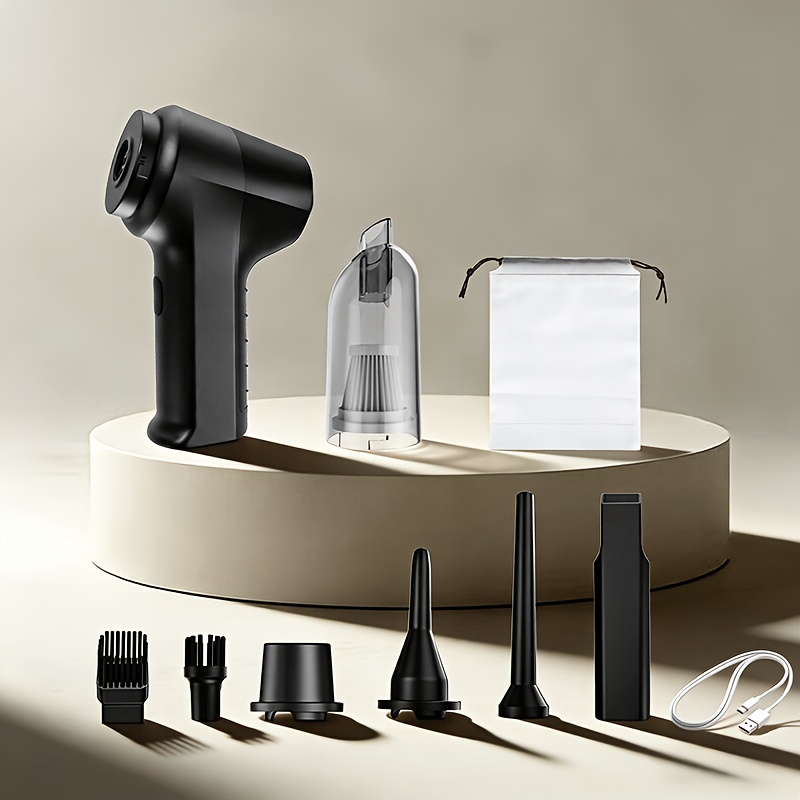 TEMU 미니 컴퓨터 키보드 진공 청소기, 무선 핸드헬드, USB 충전식 리튬 배터리, 송풍 및 흡입 투인원, 연장형 틈새 노즐, 브러시 노즐, 송풍 노즐, 흡입 펌프 노즐 포함, 컴퓨터 부품을 손상시키지 않고 먼지, 이물질, 머리카락을 효과적으로 청소, 자동차,