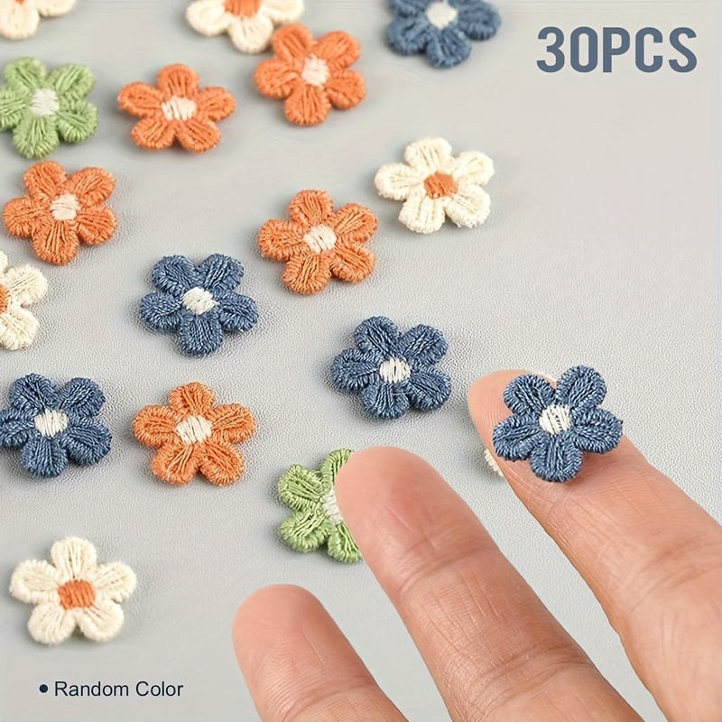 Image of 30pcs Cute Floral Iron On Embroidered Patches, Repair Sew Embroidered Applique Patches Random Color For Clothing, Jackets, Backpacks, Jeans, Hats And Bags, Embroidered Patch Stickers