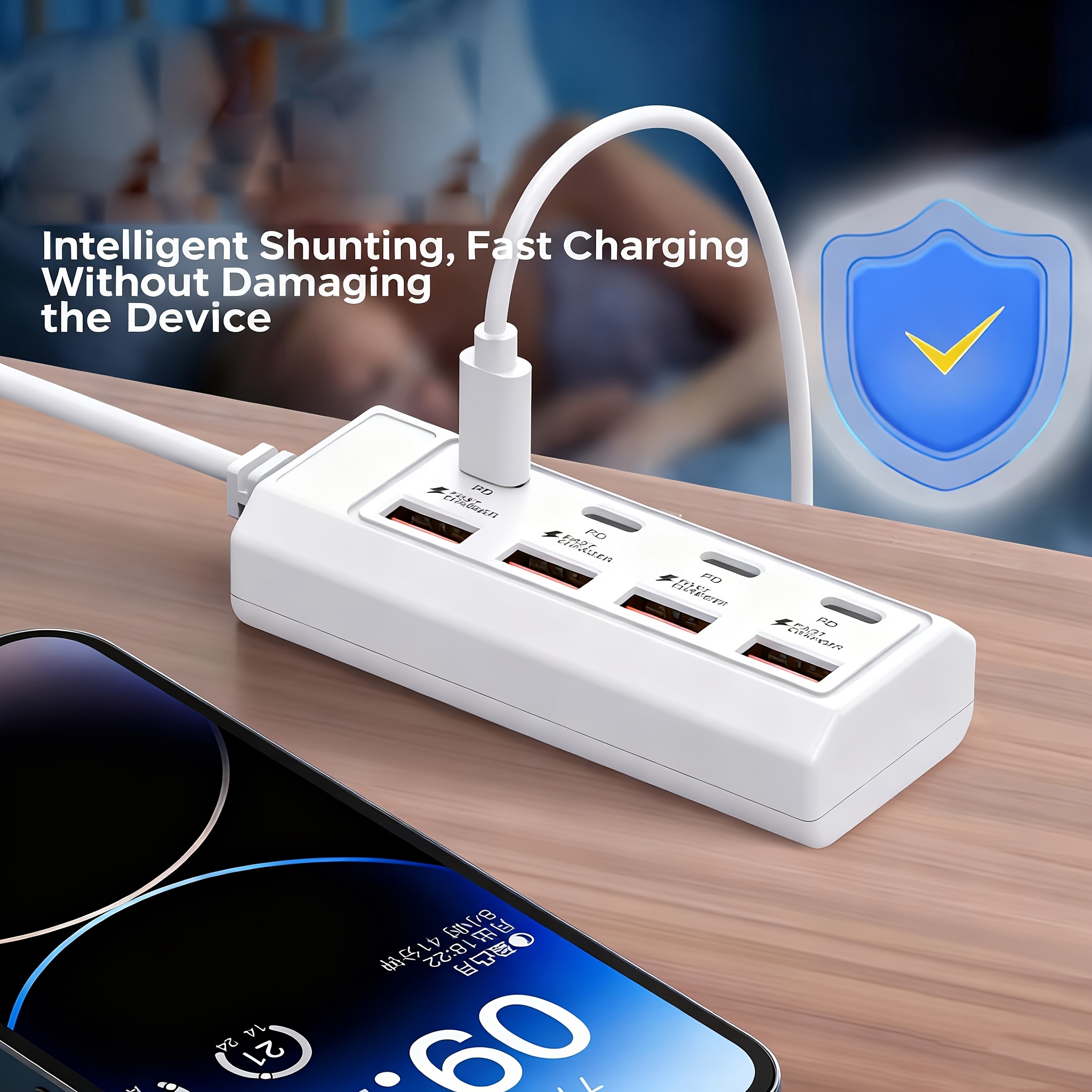 Wowssyo 8-in-1 25W Socket Adapter, 4 USB Ports + 4 Type-C PD Fast Charging Ports Power Hub, Fast Charging Type-C Multi-Plug/Multi-Output Socket, USB Hub, USB Adapter, USB-C Hub, USB Hub/Multi-Port Hub for iPhone, for MacBook, Compatible Laptops