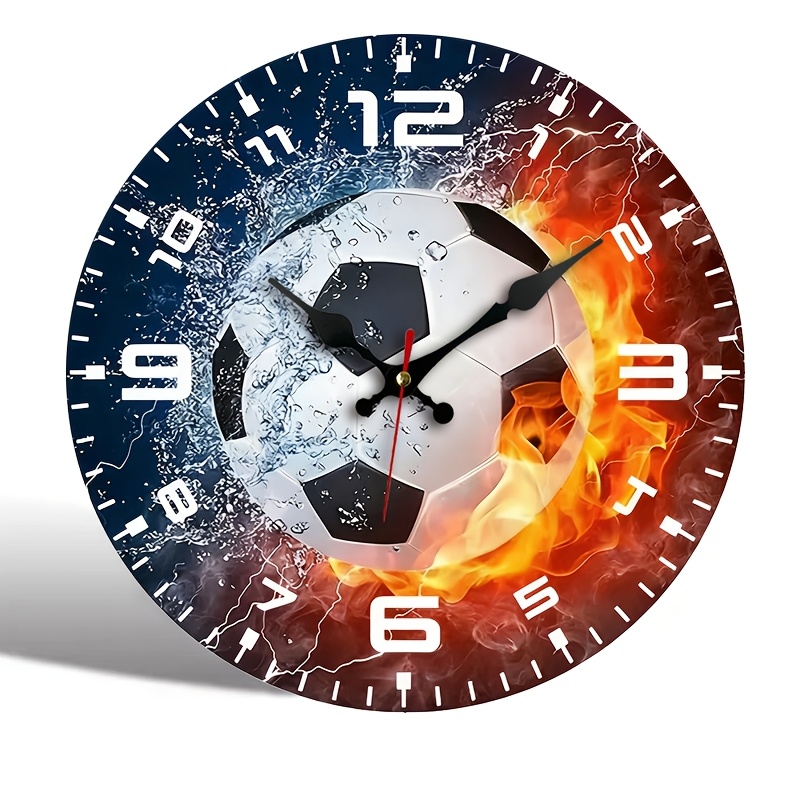 TEMU 10-inch/12-inch Round Wooden Wall Clock With Football Pattern , Silent Clock, Suitable For Home Decoration Wall Clock