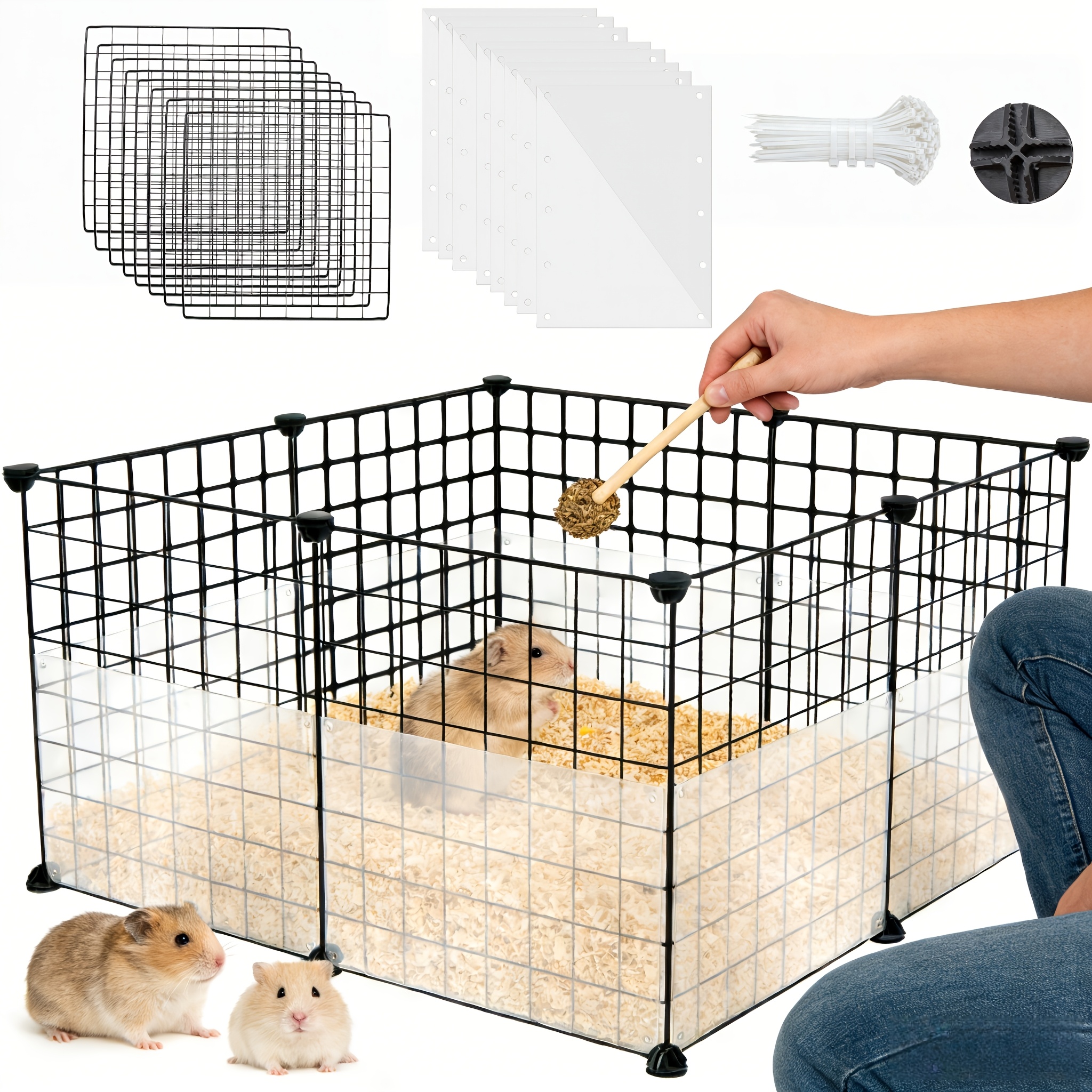 Escape-Proof Small Pet Enclosure Set with Fence & Baffle