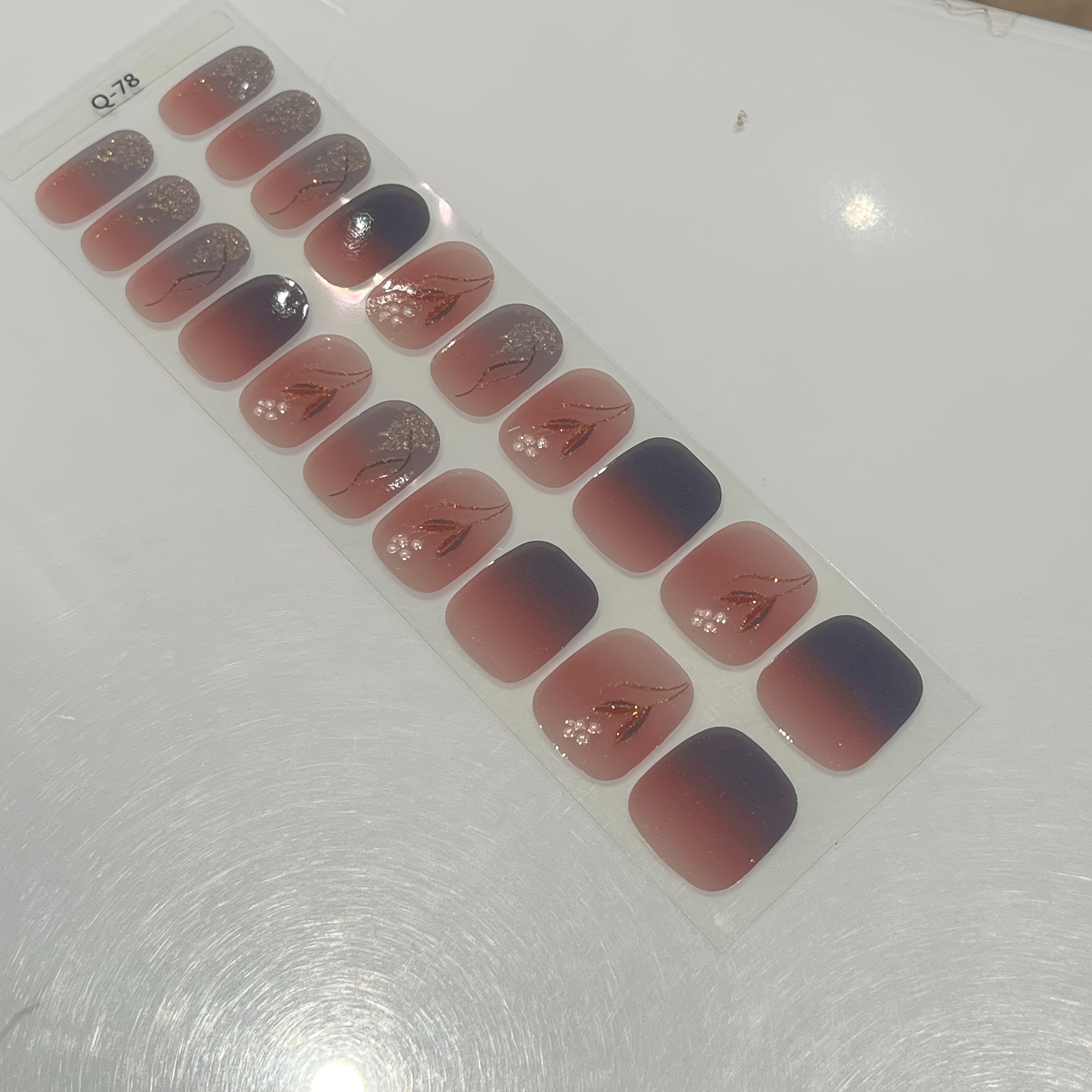 TEMU Q78: 20pcs Floral Full Cover Full Cured Gel Nail Wraps, Self Adhesive Waterproof Nail Stickers, 14 Days Wear Resistant No Lifting, Simple