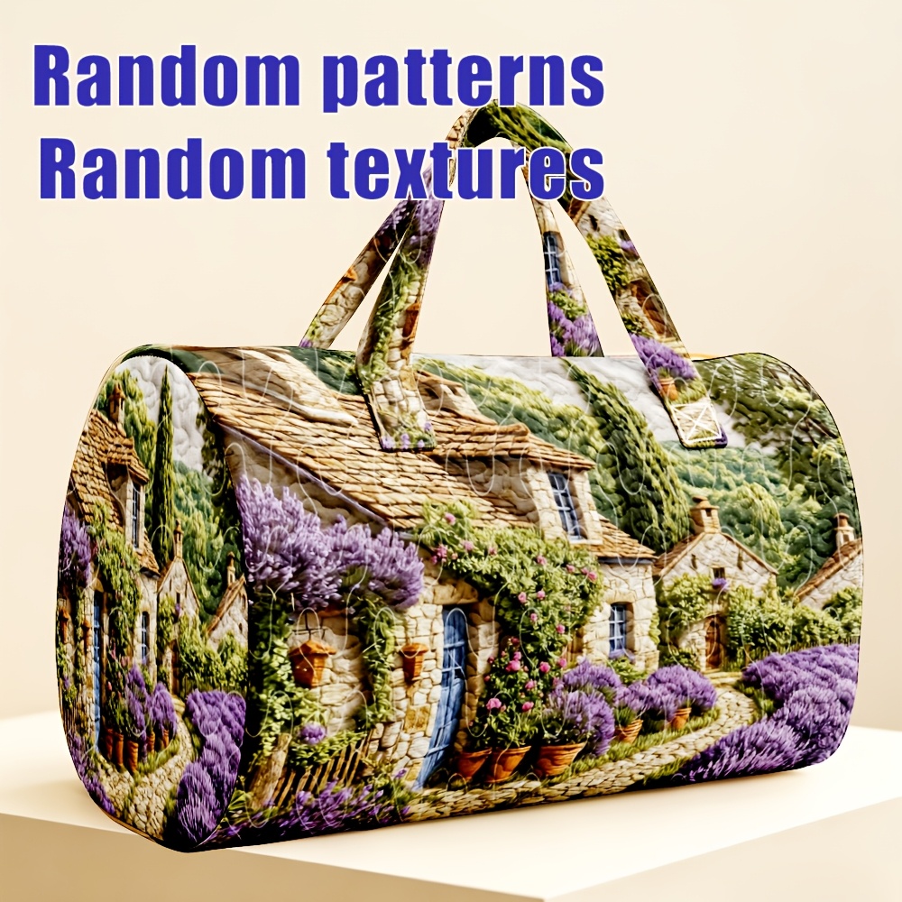 TEMU 1 pièce Sac fourre-tout rond matelassé pour femme, style français, avec motif de chaumière et blanc crème, adapté pour les , sac lavable en