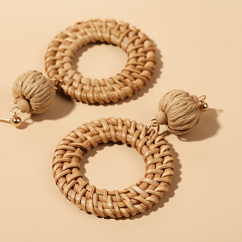Handmade Bohemian Woven Geometric Rattan Earrings