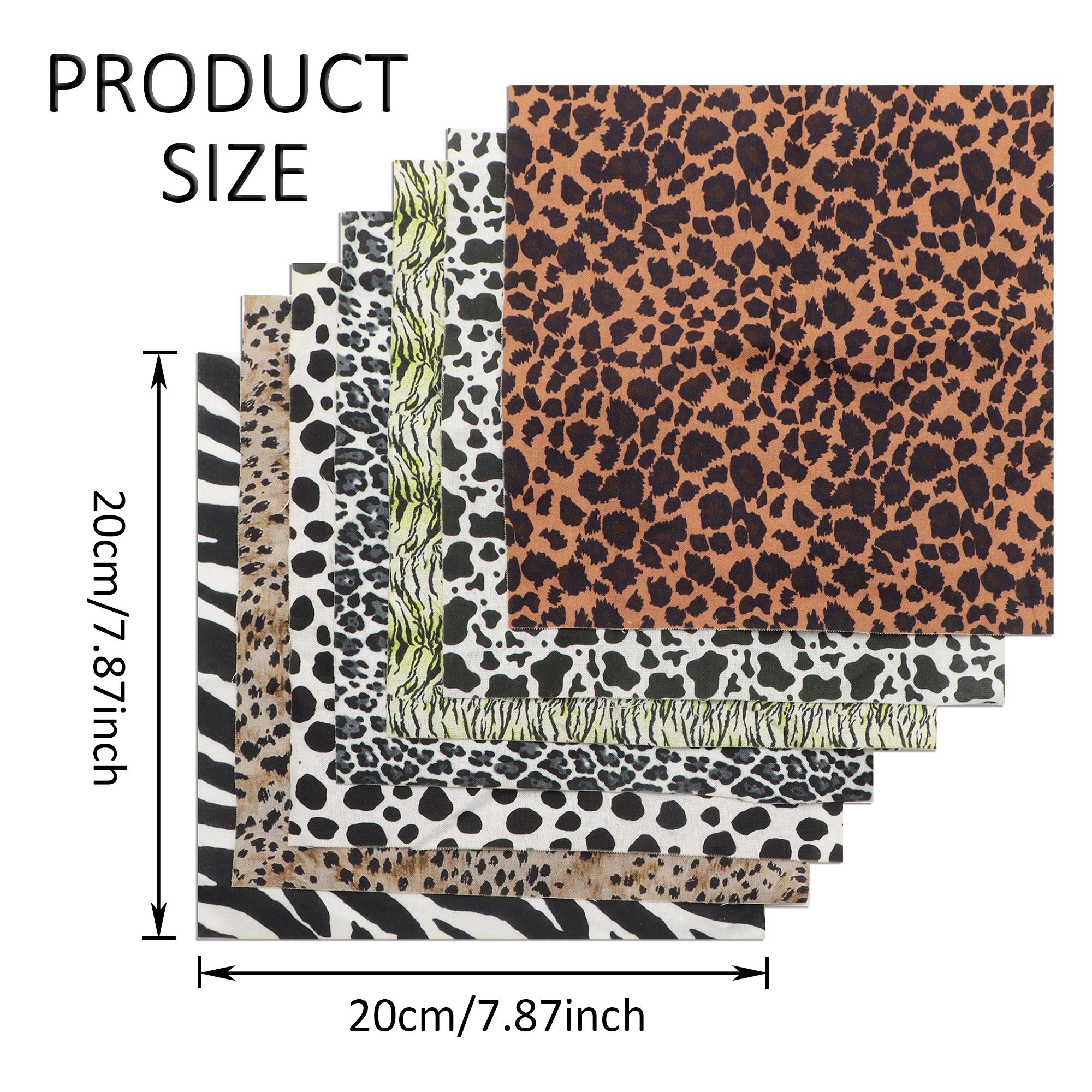 TEMU Set da 7 pezzi 7.87x7.87 pollici (20x20cm) Tessuto in poliestere patchwork con motivo animale , a righe, leopardato per cucito fai da te,