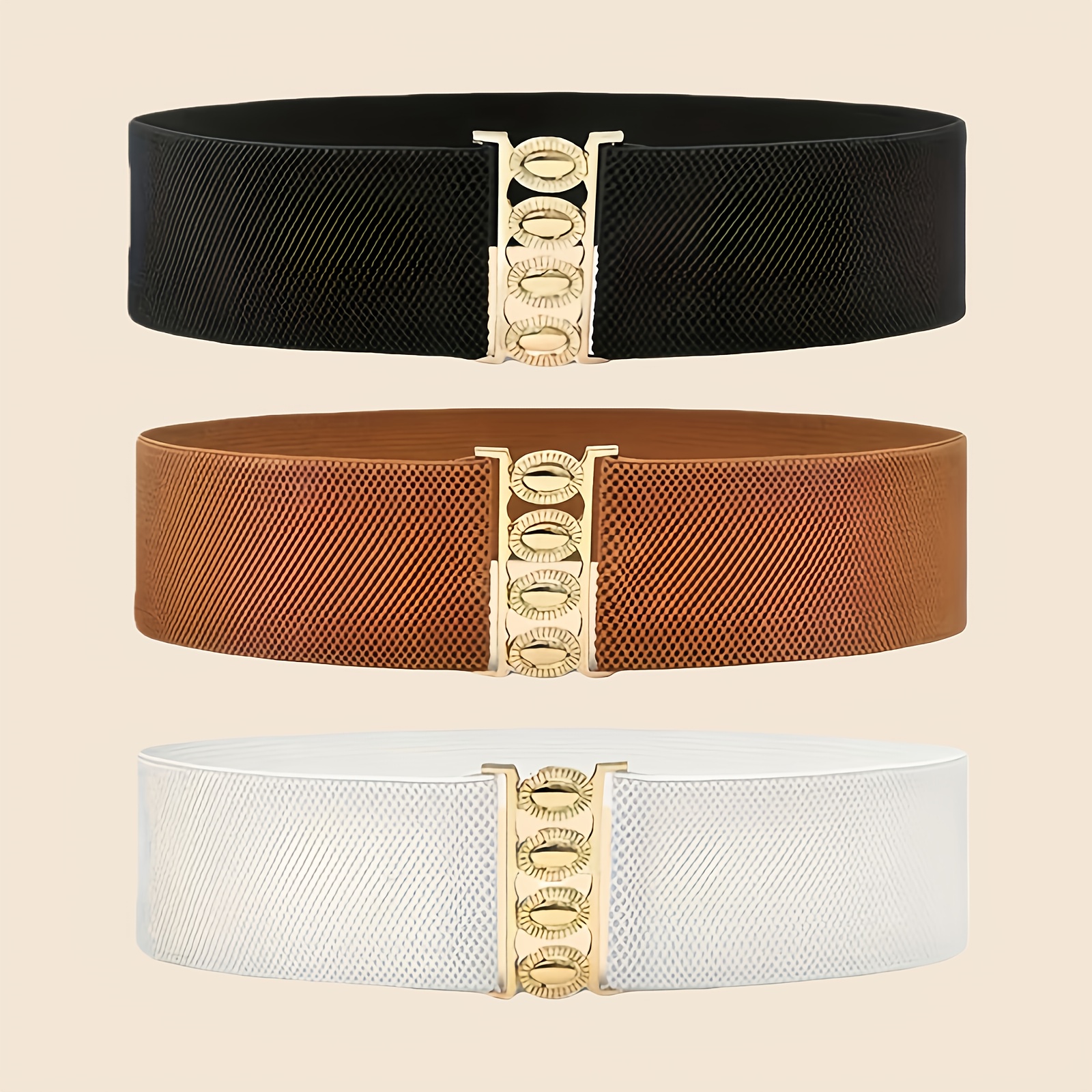 5pcs womens elegant elastic wide waist belt golden