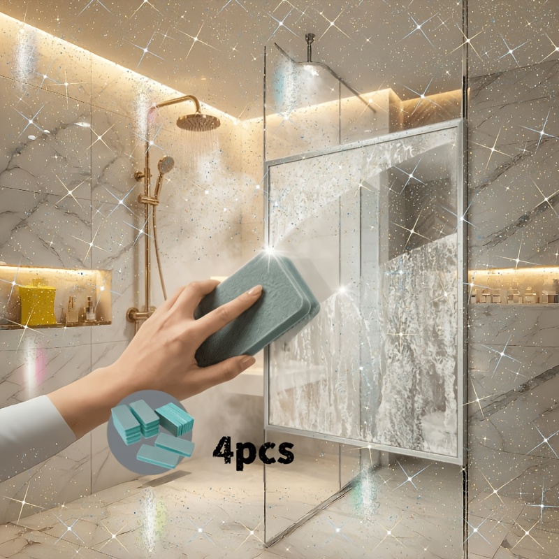 TEMU 4pcs Brosse de Nettoyage Anti-Calcaire en Verre, Nettoyant Puissant pour de Salle de Bain, Cabine de Douche & Détachant de Carreaux, Outil de