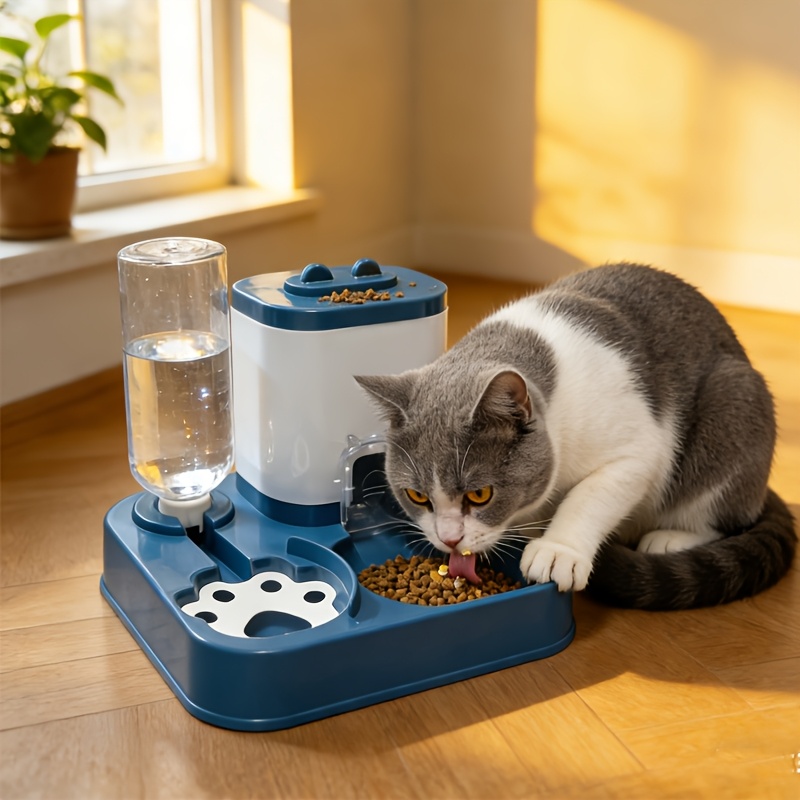 Smart Pet Feeder And Water Dispenser Set, Easy Assembly, Suitable for Cats And Small Dogs, Blue, Pink, Gray, Green, Yellow Available, Transparent/White 2 Specifications Available, Ideal Gift for Relatives, Friends, Colleagues, Non-Electric