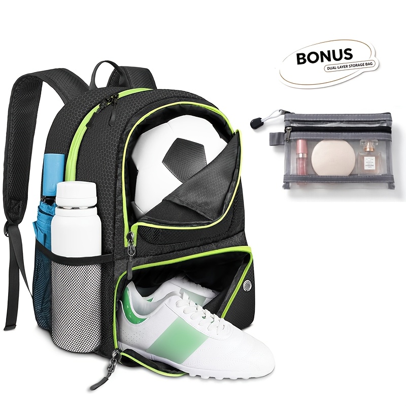 TEMU Football Bag Backpack Set With Multi-functional Ball Compartment And Shoe Compartment, 30l Large Capacity, Lightweight And Breathable. Suitable