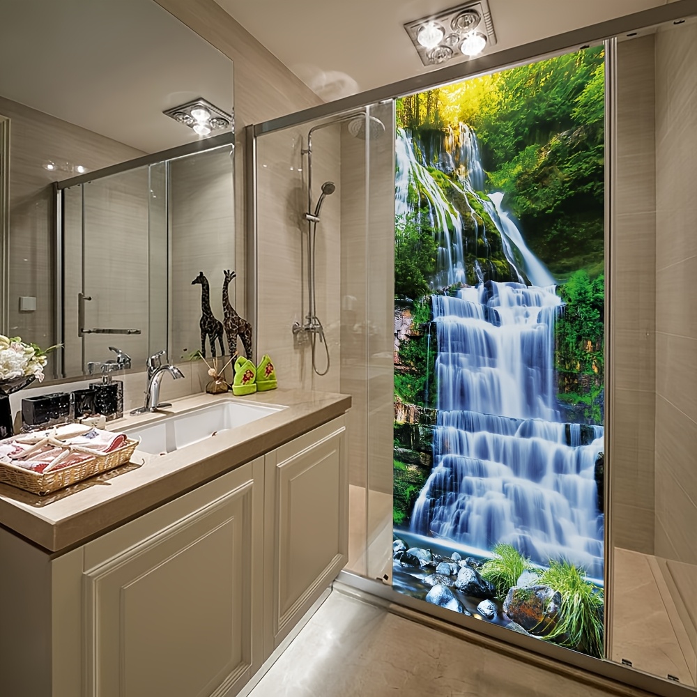 2pcs modern waterproof self   removable vinyl wall stickers nature waterfall landscape design 200cm x 38 5cm peel stick home office bathroom decor no residue waterproof stickers   decor vibrant decoration noresidue   0