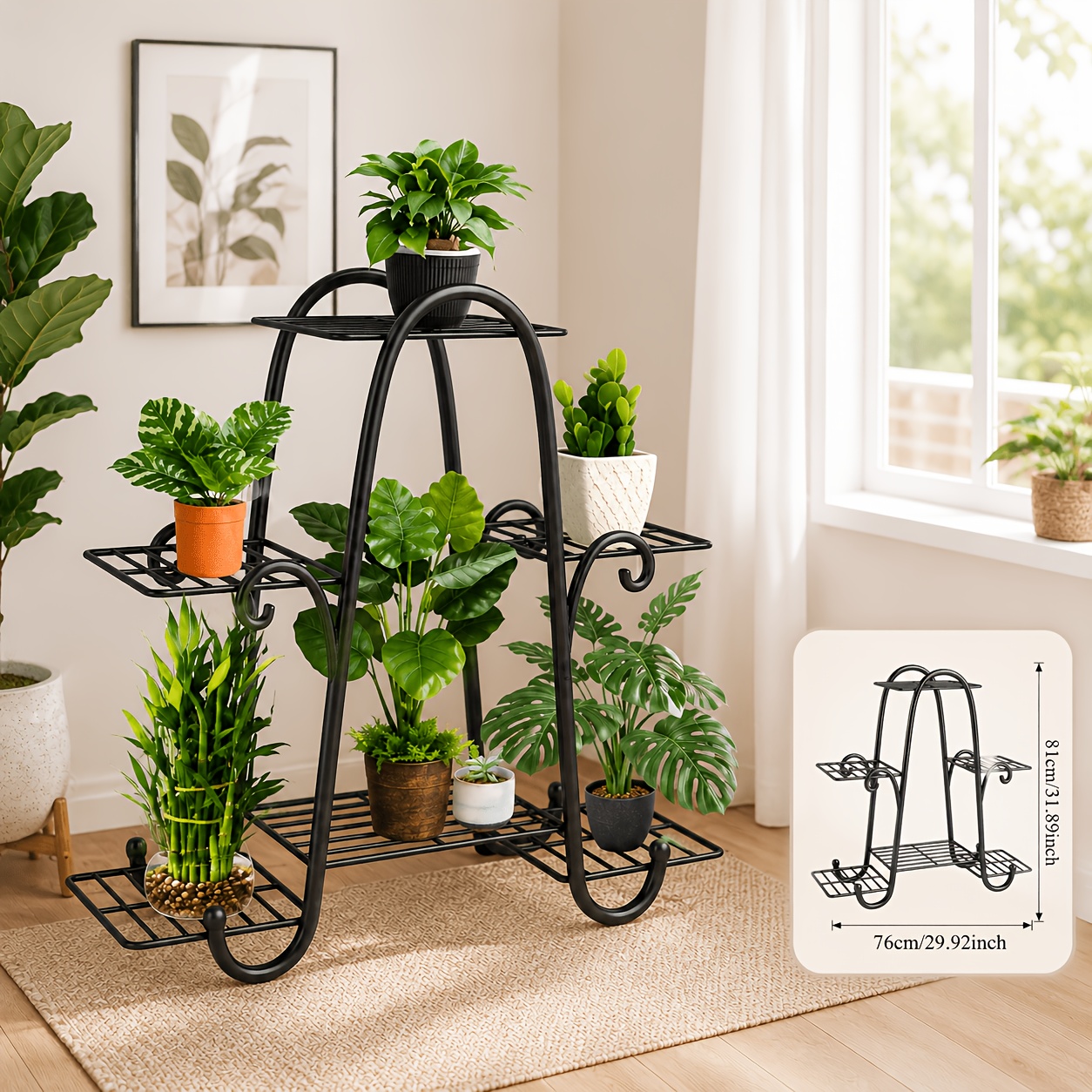 TEMU 6-tier Irregular Creative Indoor And Outdoor Metal Plant Stand, Plant Storage Rack, Suitable For Multiple Plants In Courtyard Gardens, Living