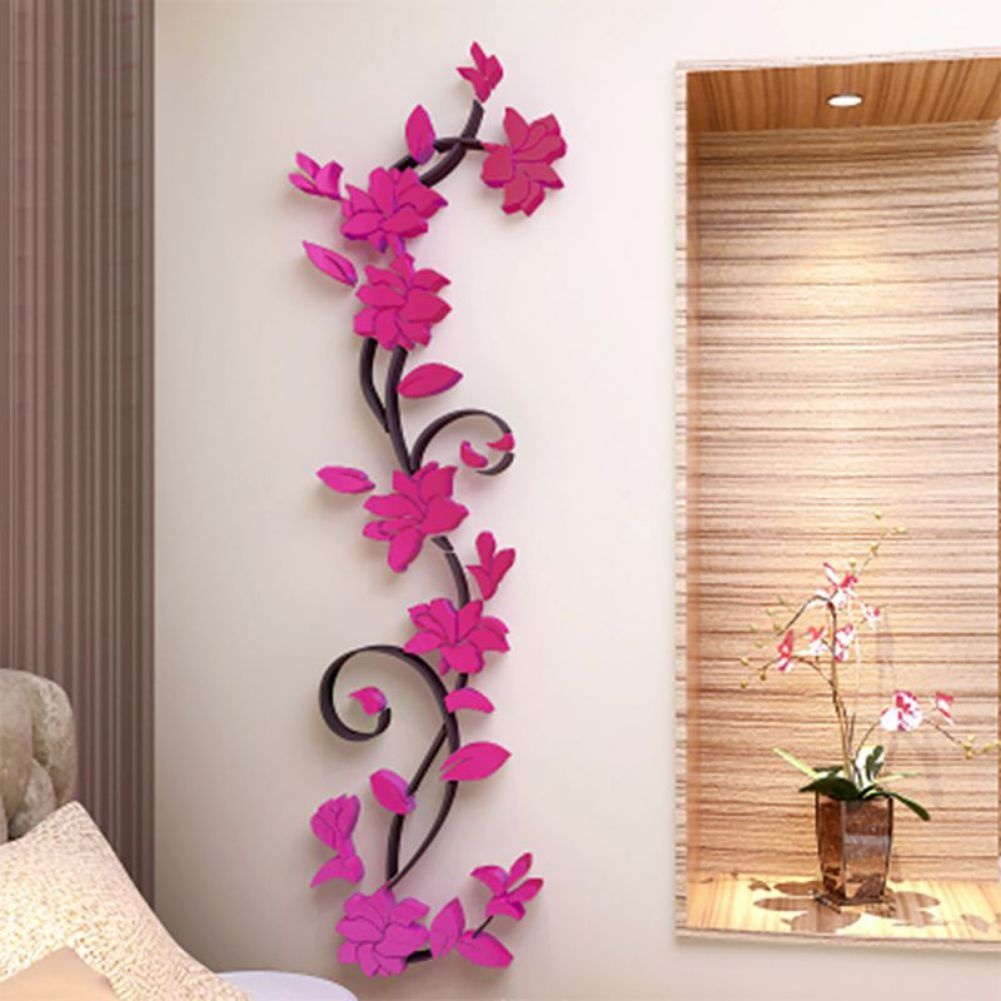 

Rose Vine Wall Stickers, Acrylic Floral Decals For Living Room And Bedroom, 9.45*31.5in, 1pc