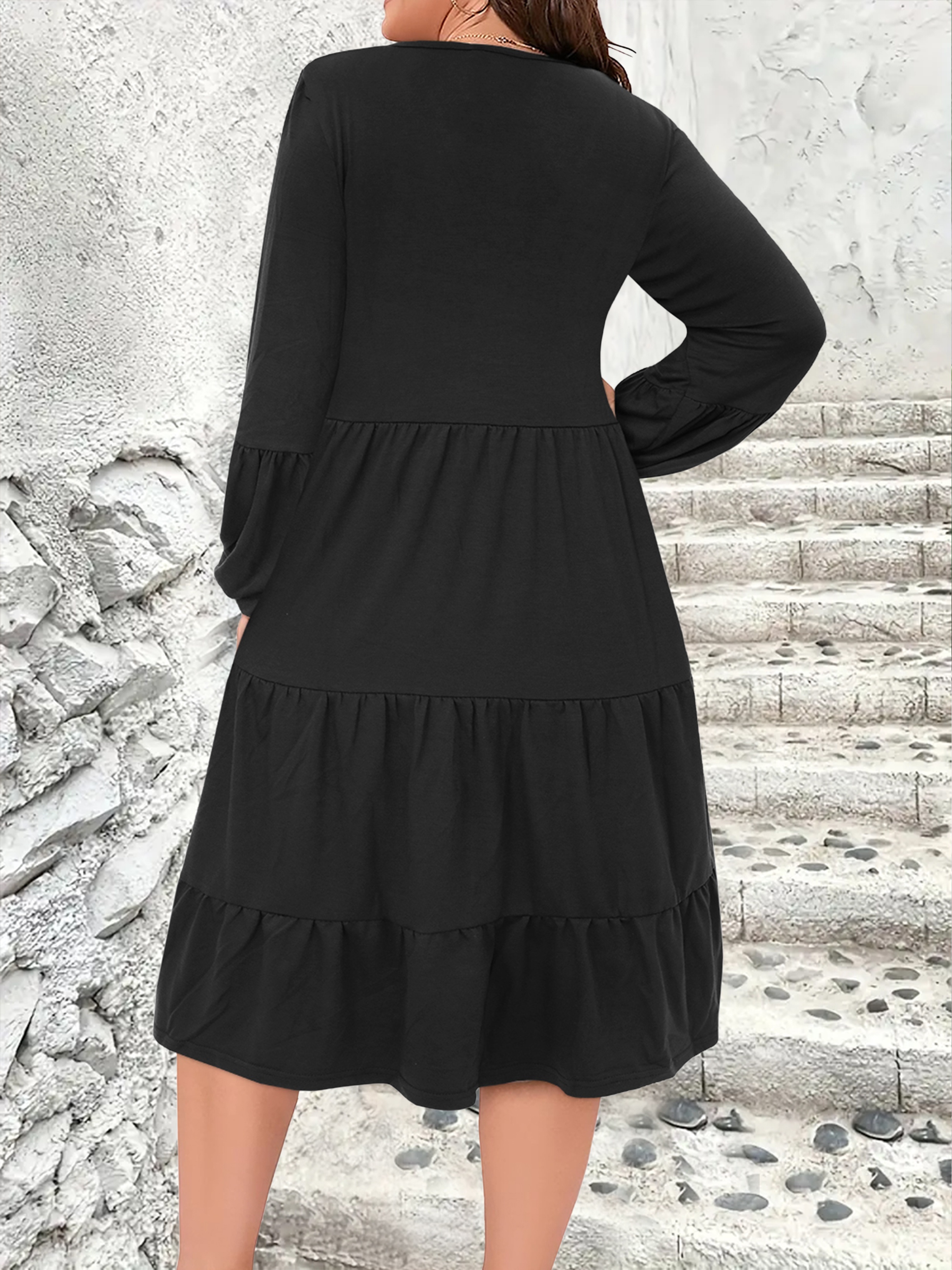 chinese dress ladies Black Balloon Sleeve Cord Tiered Elsa Mini Dress