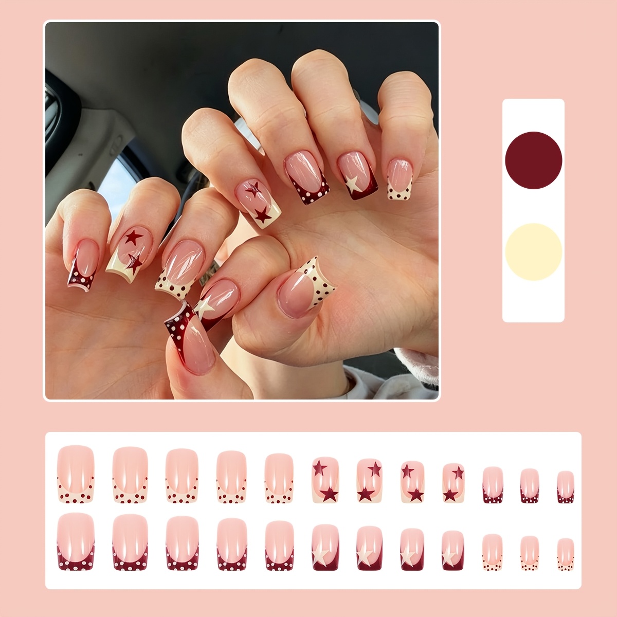 TEMU 24pcs Multicolor Ins Upgraded Spring Summer Short Press-on Nails, Light Luxury Upgraded New Polka Design, Independent Day, Valentine's Day,